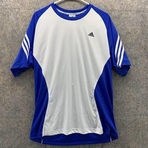 Adidas Shirt Men's Large Adult Blue White Casual Tee Athletic Training Gym Logo